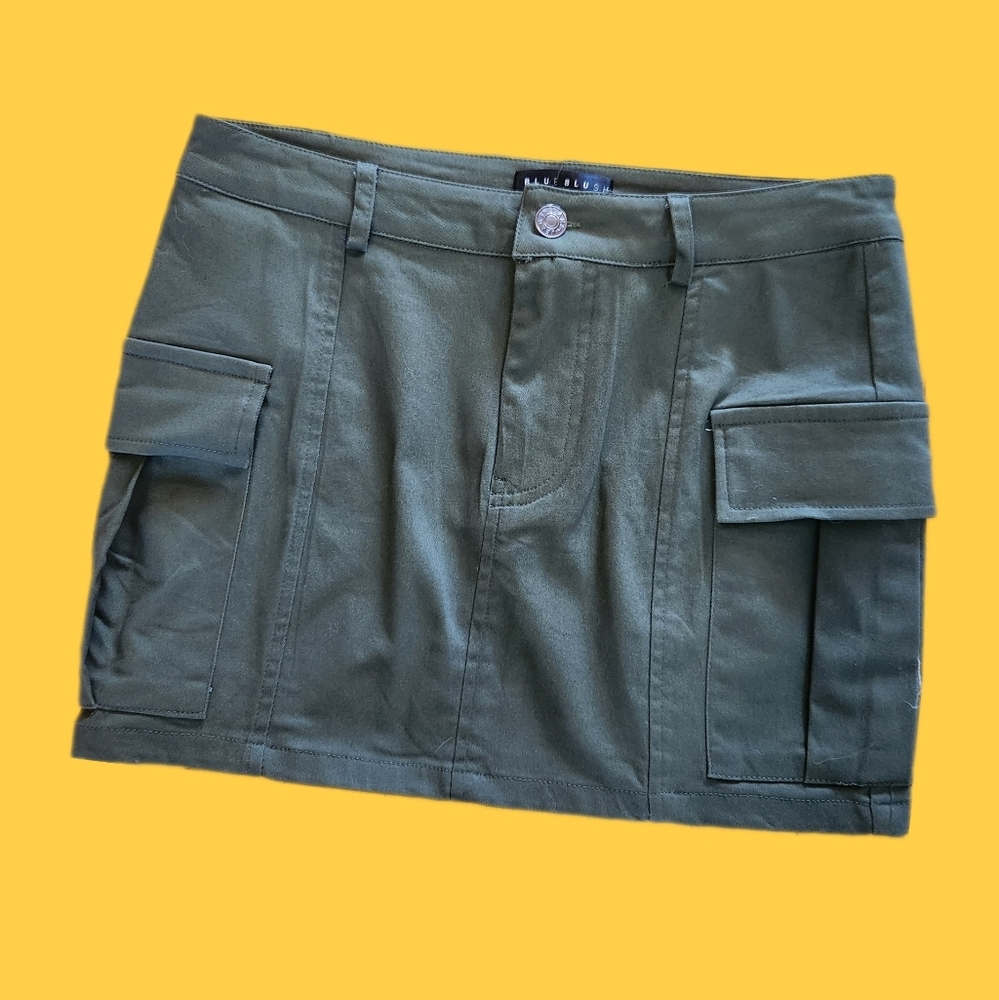 Blue Blush olive dark green cargo mini skirt small y2k cotton